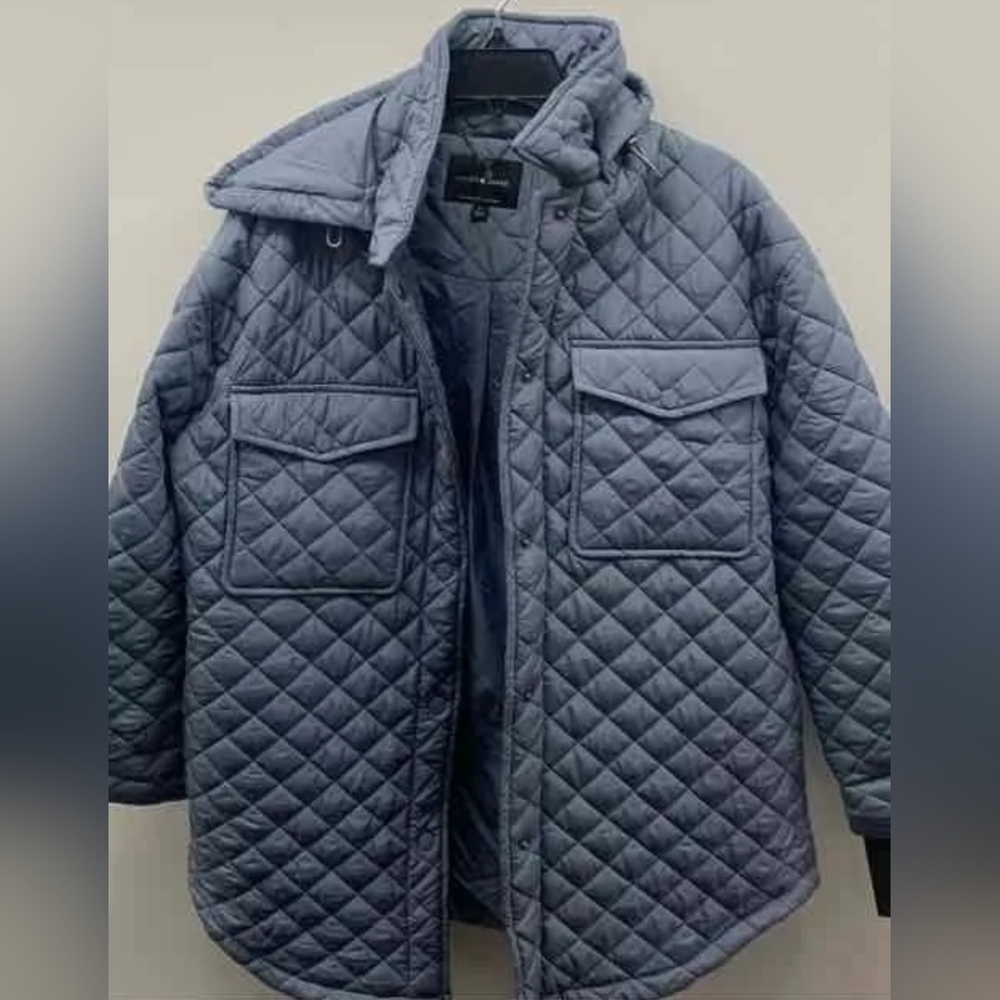 Lucky Brand Women's Quilted Shirt Jacket Detachable Hood Size L MSRP $198
